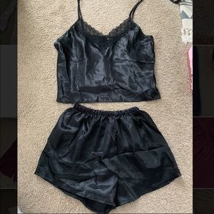 Black silk pajama set